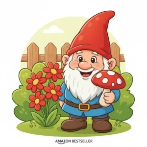 Eine charmante Illustration eines Gartenzwergs, der eine Blume hält. Diese Art von lustiger gartendeko figuren amazon bestseller ist sehr beliebt.