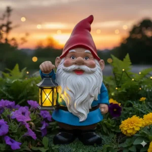 Klassischer leuchtender Gartenzwerg mit LED-Laterne, ein Highlight unter den Gartendeko LED Figuren