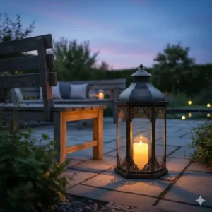 gartendeko laternen garten: Große Bodenlaterne für Terrassen-Sitzbereich