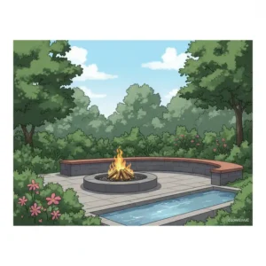 Harmonisches Zusammenspiel von Wasser und der gartendeko feuerstelle modern im Garten.