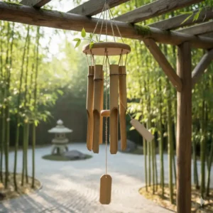 Hängendes Klangspiel zur Gartendeko Bambus Deko für entspannende Töne im Freien.
