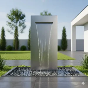 Architekturbezogene gartendeko wasserspiel modern in Form eines mehrstufigen Wasserfalls.