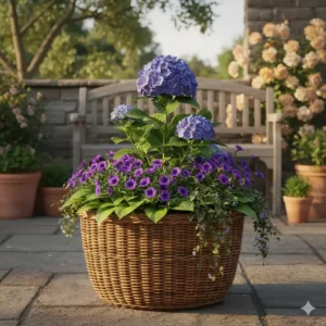 Große gartendeko weide körbe als Pflanzgefäß nutzen