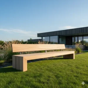 Moderne Gartendeko aus Holz: Minimalistische Gartenbank mit geraden Linien