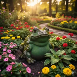 Große Frosch Gartendeko Tonfiguren Garten im Blumenbeet