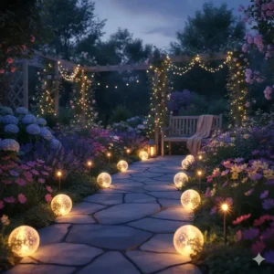 Stimmungsvolle Gartendeko Sommer Ideen: Solarleuchten für eine sanfte Gartenbeleuchtung.