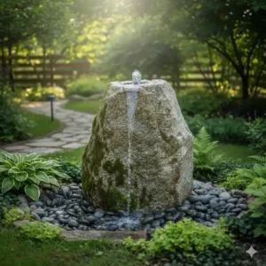 Beruhigender Quellstein als modernes Wasserelement: Eine hochwertige gartendeko stein natur für eine entspannte Atmosphäre.