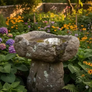 Einzigartige Naturform des gartendeko vogelbad stein mit Moosansatz.