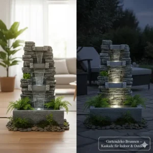 Vielseitiger Kaskaden-Steinbrunnen, ein beruhigendes Wasserspiel als Gartendeko Brunnen Indoor Outdoor Dekoration.