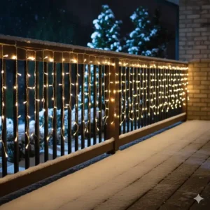 Lichterketten-Vorhang für eine strahlende gartendeko winter deko an der Hauswand.
