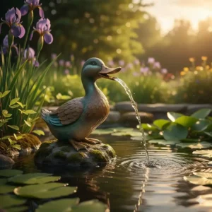 Wasserspeiende Enten Gartendeko Teich Figuren als Springbrunnen-Element.