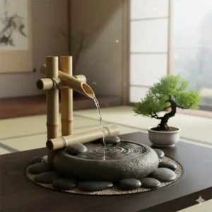 Japanischer Zen-Brunnen aus Bambus, eine harmonische Gartendeko Brunnen Indoor Ergänzung für Ruheoasen.