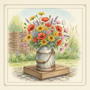 Alte, bepflanzte Milchkanne: Eine nostalgische gartendeko rustikal mit Blumen.