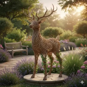 Dekorative gartendeko weide körbe als Skulptur im Garten