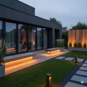 Indirekte Gartendeko Holz modern Beleuchtungselemente für den Außenbereich