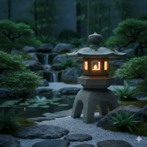 Traditionelle japanische Steinlaterne (Tōrō) als dekorative gartendeko stein natur für eine fernöstliche Gartengestaltung.