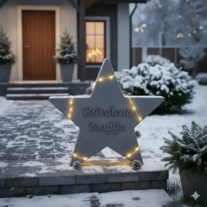 Frostfester Stern aus Beton als moderne gartendeko winter deko für den Eingang.