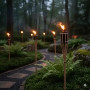 Klassische Gartendeko Bambus Deko Ölfackeln für stimmungsvolles Ambiente am Abend.