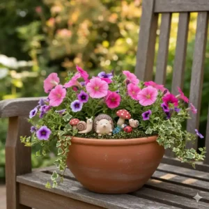 Set mit kleinen Gartendeko Tonfiguren Garten für Kübel