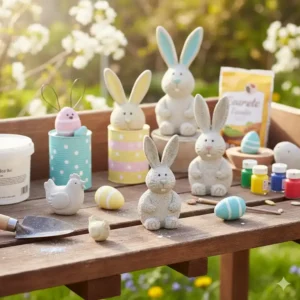 Inspiration für selbstgemachte Gartendeko Ostern Figuren aus Ton oder Beton.