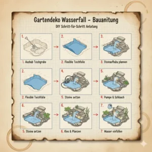DIY Gartendeko Wasserfall Garten Bauanleitung mit einfachen Schritten.