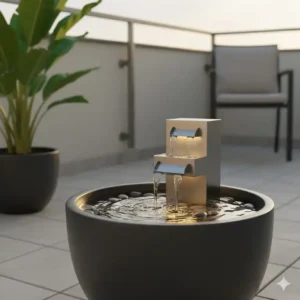Kleines Topf-Wasserspiel als platzsparende gartendeko wasserspiel modern für Balkone.