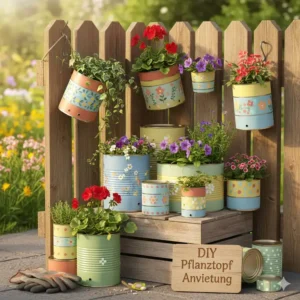 Upcycling Gartendeko DIY Anleitung: Pflanztopf aus alten Dosen selber machen.