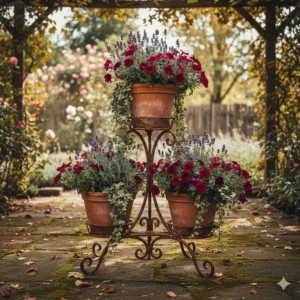 Rustikale Gartendeko Pflanzenständer Metall im Vintage-Look mit Edelrost-Patina.