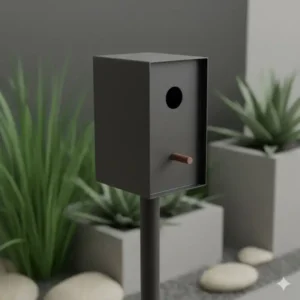 Gartendeko Vogelhaus modern im minimalistischen Stil, ideal für eine zeitgenössische Gartengestaltung.