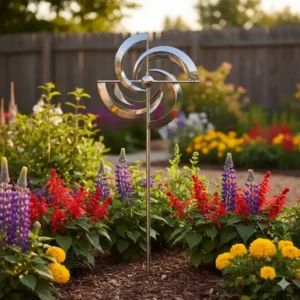 Modernes, stehendes gartendeko windspiele metall Windrad aus Edelstahl.