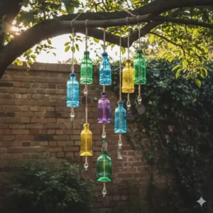 Ein Windspiel selber machen aus alten Glasflaschen – nachhaltige und klangvolle gartendeko upcycling ideen.