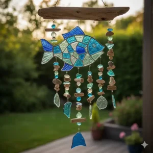 Originelle gartendeko windspiele glas in Fischform aus Recyclingmaterial