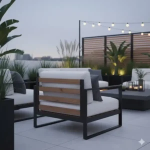 Stilvolle Holz-Metall-Loungemöbel, ein zentrales Element für moderne gartendeko terrasse modern.