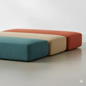 Farbauswahl: Gartendeko Bankauflage Modern in Beige, Petrol und Terrakotta.