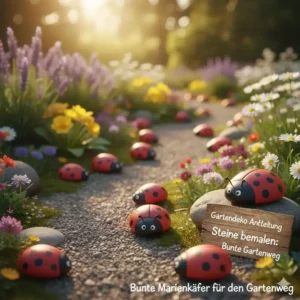 Bunte Gartendeko DIY Anleitung: Bemalte Steine als Dekoration für den Gartenweg.