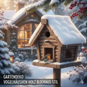 Gartendeko vogelhäuschen holz im rustikalen blockhaus-stil mit schindeldach für eine urige optik.