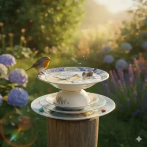 Vogeltränke selber machen aus altem Geschirr – Eine einfache gartendeko ideen selber machen.