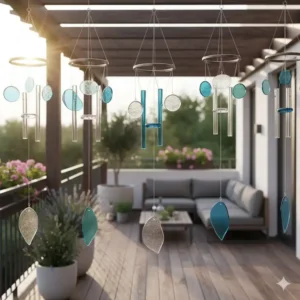 Moderne hängende windspiele glas für elegante gartendeko auf Balkon und Terrasse