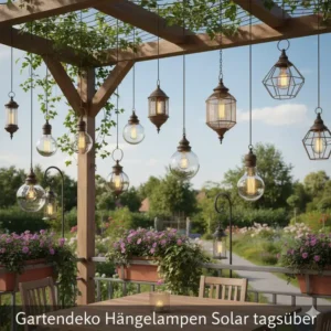 Die gartendeko hängelampen solar als dekoratives Element im Garten bei Tag.