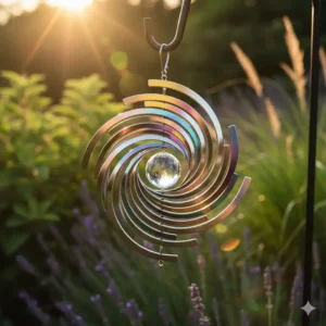 Reflektierender 3D gartendeko windspiele metall Windspinner mit Glaskugel.