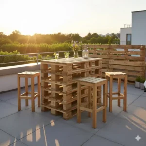 Hoher Bartisch aus Paletten für den Garten oder die Terrasse als Gartendeko