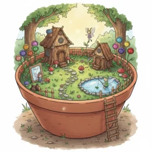 Niedliche Gartendeko selbstgemacht Kinder bauen einen kleinen Feengarten.