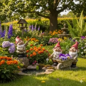 Verspielte Gartendeko Tischdeko Garten Figuren setzen fröhliche Akzente in der Gartenlandschaft.