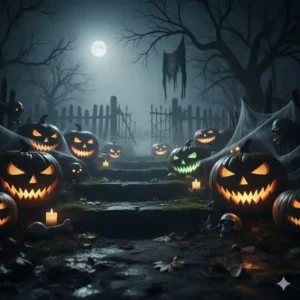 Gruselige Gartendeko Kürbis Deko Garten für Halloween-Dekorationen im Außenbereich.
