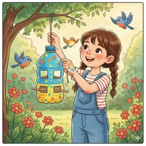 Einfaches Gartendeko selbstgemacht Kinder basteln ein Vogelfutterhaus.