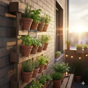 Vertikaler Kräutergarten aus Paletten: Platzsparende gartendeko ideen selber machen für den Balkon.