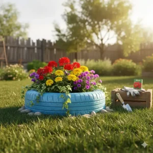Upcycling-Idee: Alter reifen als blumenkübel, ein praktischer gartendeko tipps & tricks für den garten.