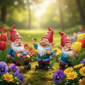 Dreier-Set Gartendeko Figuren Gnom lustig in verschiedenen Posen für das Blumenbeet.