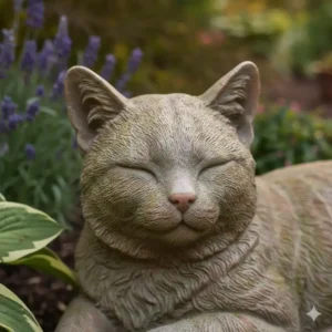 Wetterfeste gartendeko figuren katze liegend in natürlicher Steinoptik.