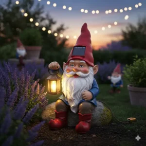 Klassische Gartenzwerge als gartendeko figuren beleuchtet solar für den Außenbereich